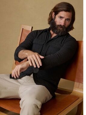 Faherty Legend Sweater Shirt Heathered Black Twill Small